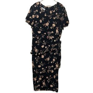 Caroline Wells II, Short Sleeves, Tie Up Waist, Shoulder Pads Dress, Multi, XL